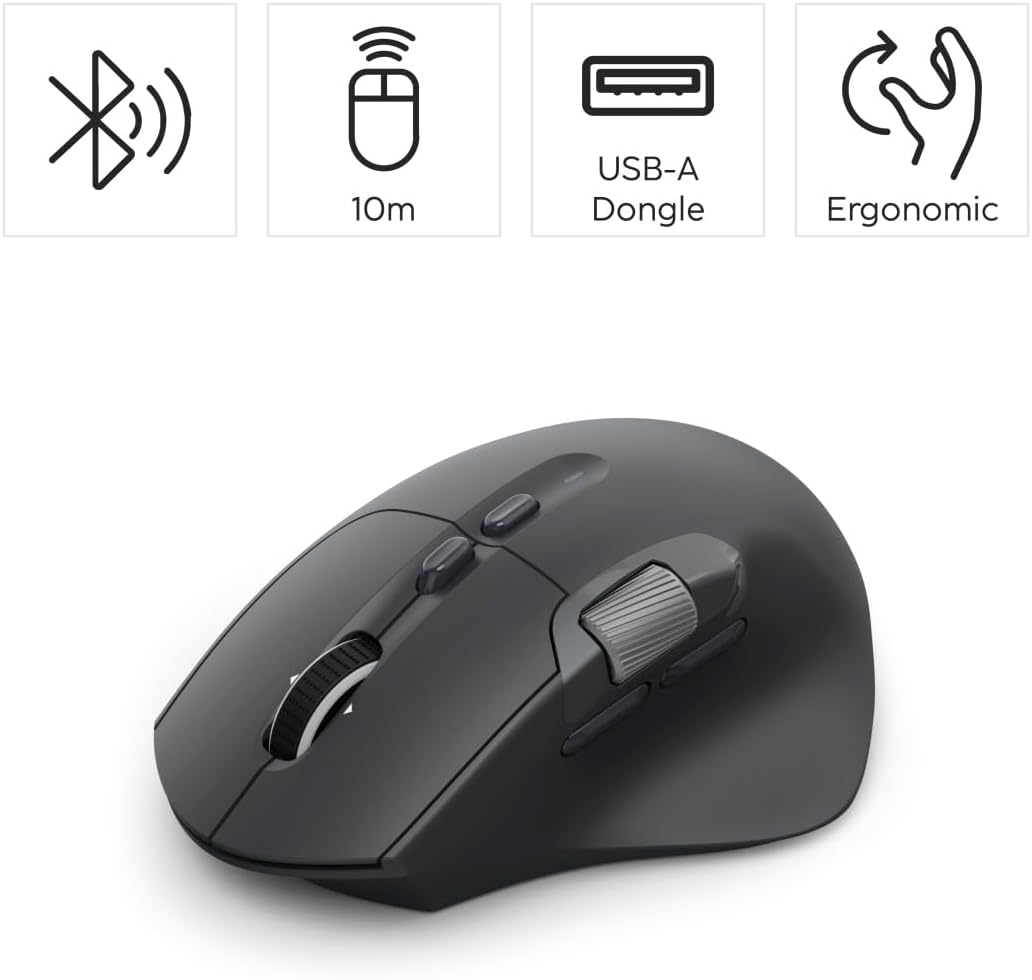 Hama WM-900 Multi-Device Wireless Mouse | 10-Button Radio & Bluetooth Rechargeable Optical Mouse | Ergonomic Right-Handed Design | RGB Lighting & USB-C Charging