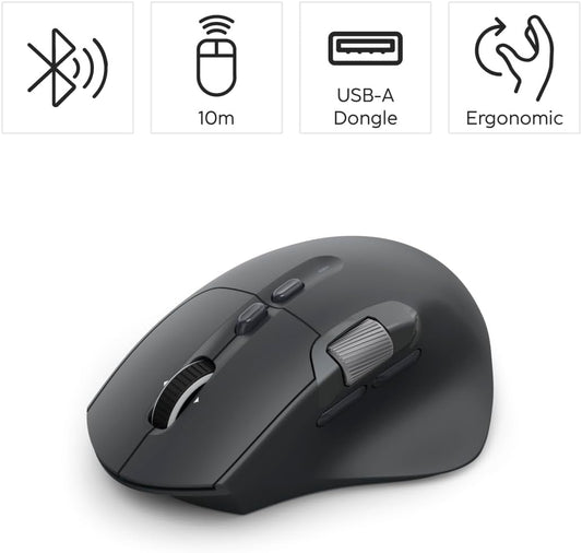 Hama WM-900 Multi-Device Wireless Mouse | 10-Button Radio & Bluetooth Rechargeable Optical Mouse | Ergonomic Right-Handed Design | RGB Lighting & USB-C Charging