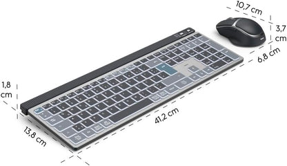 Hama WKM‑750 Multi‑Device Wireless Keyboard & Mouse Set | LED Backlit | 6‑Button Optical Mouse | Multi‑Device Bluetooth & 2.4 GHz RF Connectivity | Rechargeable | Ergonomic Design