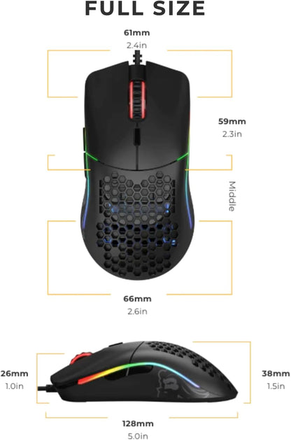 Glorious Model O Wired Gaming Mouse | 67g Ultra-Lightweight | Pixart 3360 Sensor | RGB Lighting | Honeycomb Design | Omron Switches | Ambidextrous | Matte Black