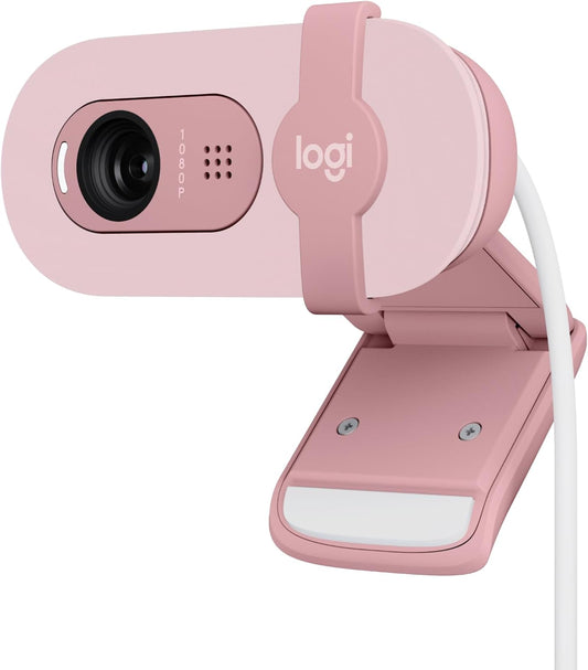 Logitech Brio 100 Full HD 1080p Webcam | Auto-Light Balance | Built-in Mic | Privacy Shutter | USB-A | Rose