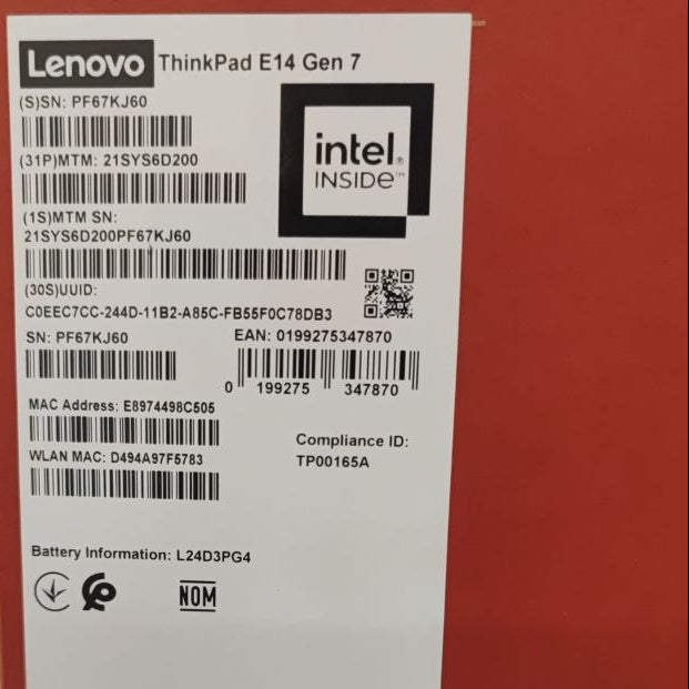 Lenovo Thinkpad E14 | (D200) | Intel Ultra 5-225U | RAM 16GB | SSD 512GB | Intel Graphics | 14.0 WUXGA IPS | Black