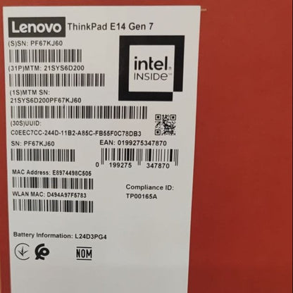 Lenovo Thinkpad E14 | (D200) | Intel Ultra 5-225U | RAM 16GB | SSD 512GB | Intel Graphics | 14.0 WUXGA IPS | Black