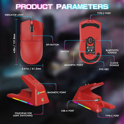 ATTACK SHARK X1 Tri-mode Gaming Mouse | Red