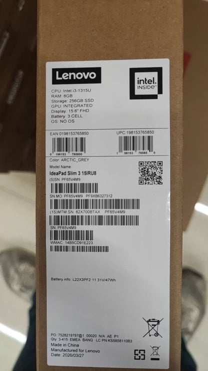Lenovo IdeaPad Slim 3 15IRU8 | (BTAX) Intel Core i3-1315U | RAM 16GB | SSD 256GB | Intel UHD Graphics | 15.6 inch FHD | Arctic Gray