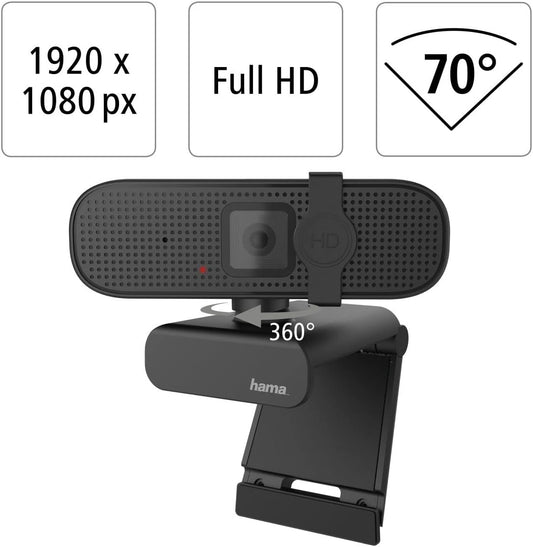 Hama 139991 C-400 Full HD 1080p Webcam | Integrated Microphone | Privacy Cover | 70° Field of View