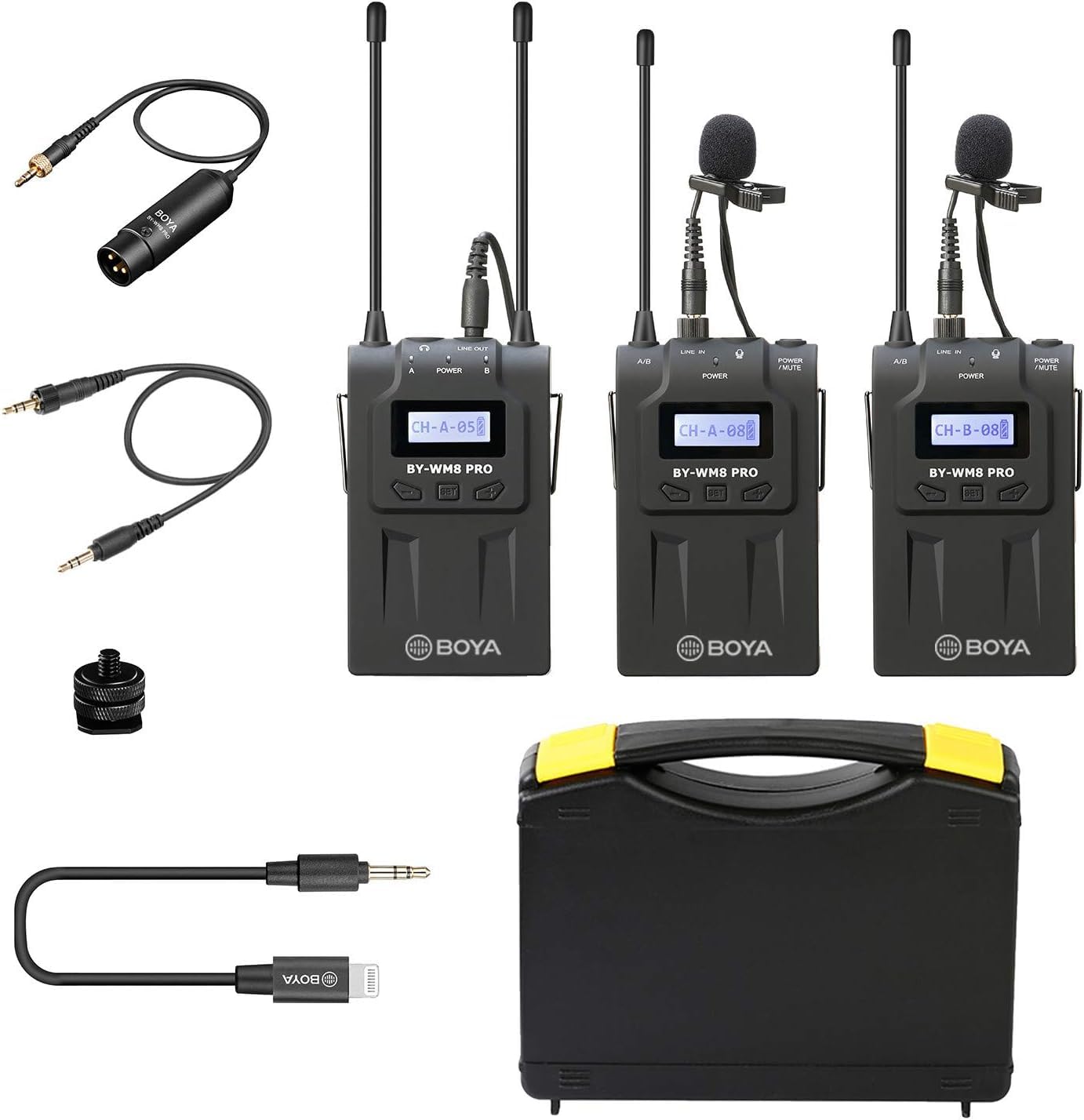 BOYA BY‑WM8 Pro-K2 UHF Dual-Channel Wireless Microphone System | 48‑Channel Receiver | Handheld + Lavalier | LCD | Headphone Jack