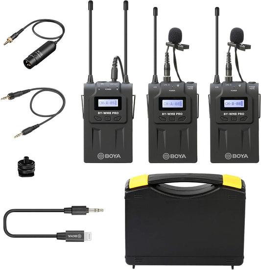 BOYA BY‑WM8 Pro-K2 UHF Dual-Channel Wireless Microphone System | 48‑Channel Receiver | Handheld + Lavalier | LCD | Headphone Jack