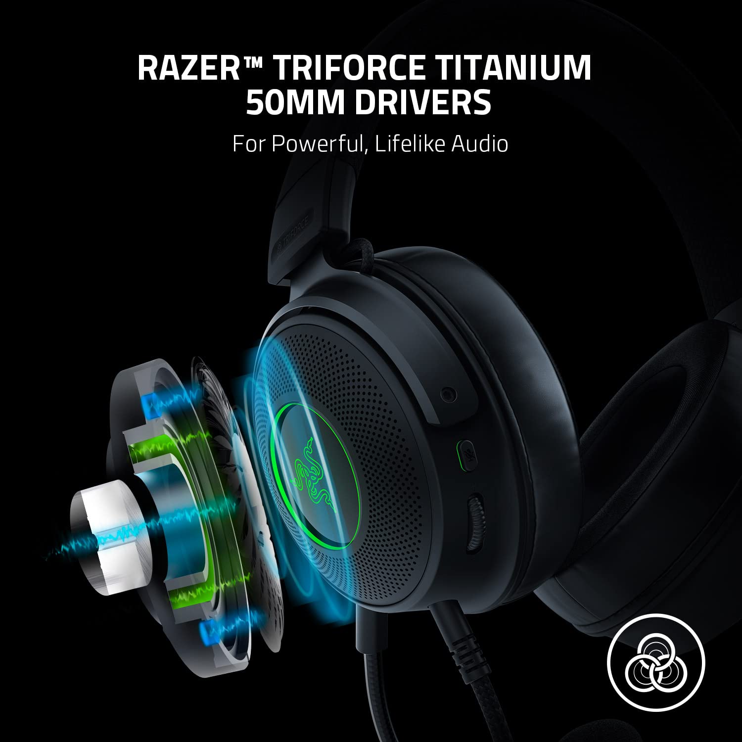Razer Kraken V3 – Wired USB Gaming Headset with THX Spatial Audio, TriForce 50mm Drivers, Chroma RGB, and Oval Memory Foam Cushions
