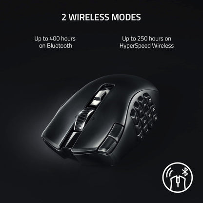 Razer Naga V2 HyperSpeed Wireless MMO Mouse – 19 Programmable Buttons, Focus Pro 30K Sensor, HyperSpeed 2.4 GHz + Bluetooth, 250 h Battery