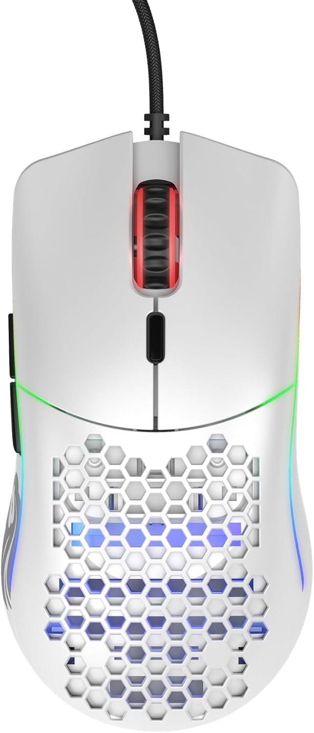 Glorious Model O- (Minus) Wired Gaming Mouse | 58g Superlight | Compact Size | Pixart 3360 Sensor | RGB | Honeycomb Design | Omron Switches | Ambidextrous | Matte White