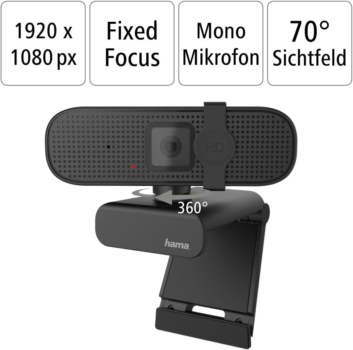 Hama 139991 C-400 Full HD 1080p Webcam | Integrated Microphone | Privacy Cover | 70° Field of View