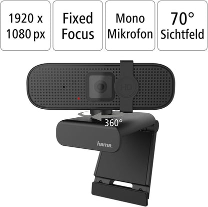 Hama 139991 C-400 Full HD 1080p Webcam | Integrated Microphone | Privacy Cover | 70° Field of View