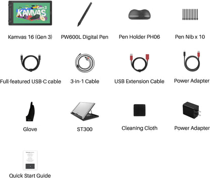 Huion Kamvas 16 (Gen 3) | 15.8″ 2.5K QHD Pen Display | Nano-Etched Canvas Glass | PenTech 4.0 | Dual Dials | 99% sRGB