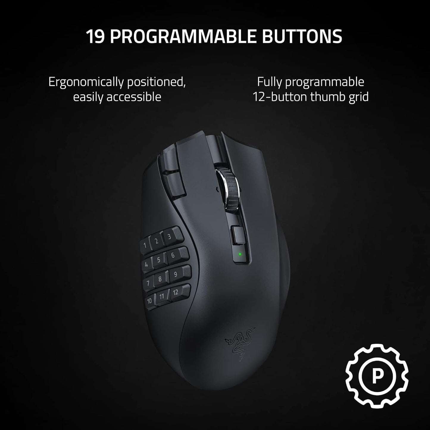 Razer Naga V2 HyperSpeed Wireless MMO Mouse – 19 Programmable Buttons, Focus Pro 30K Sensor, HyperSpeed 2.4 GHz + Bluetooth, 250 h Battery