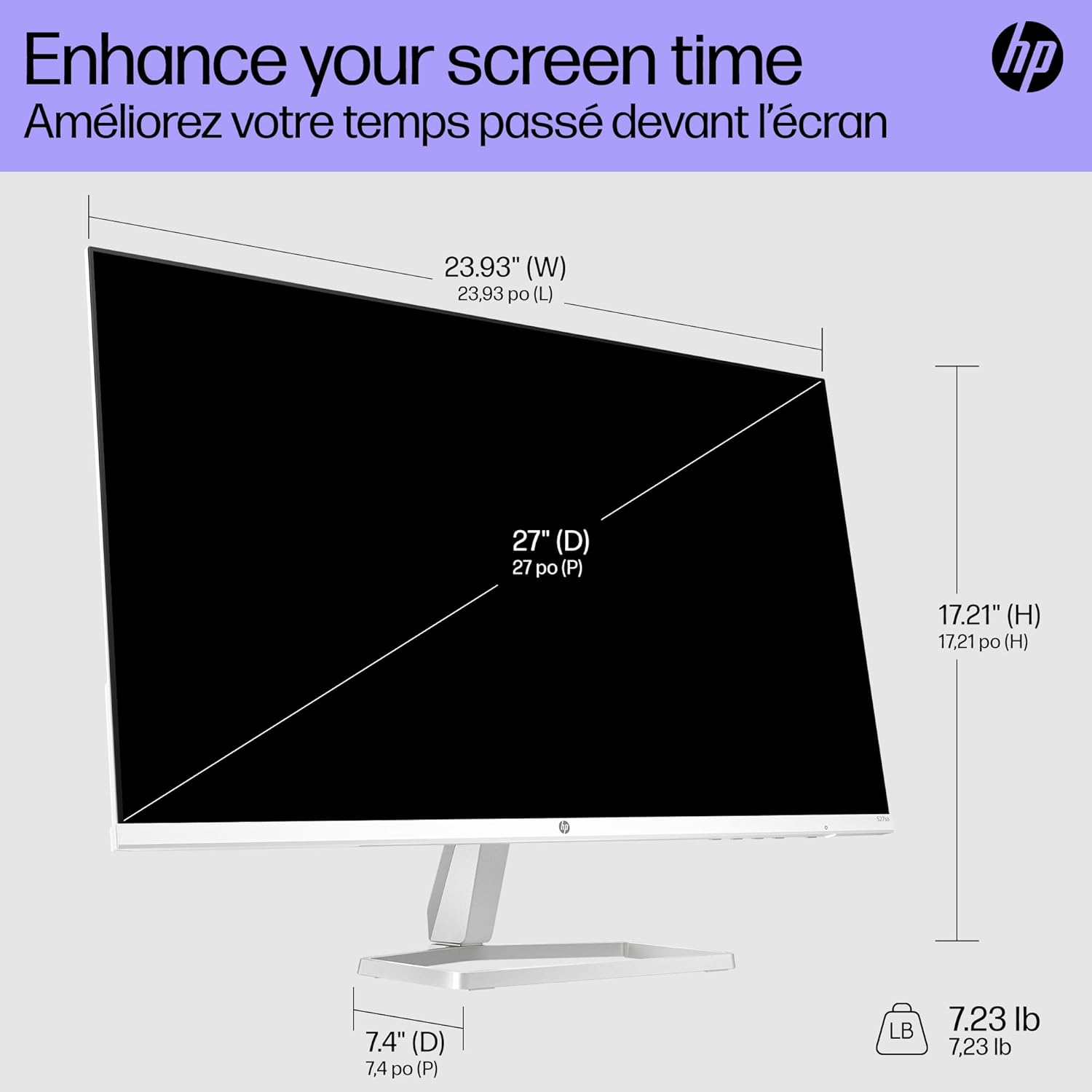 HP Series 5 27" FHD White Monitor – 527sw (94F46AS), IPS Panel, 100Hz, 99% sRGB, HDMI & VGA, Eye Ease, Tilt Stand