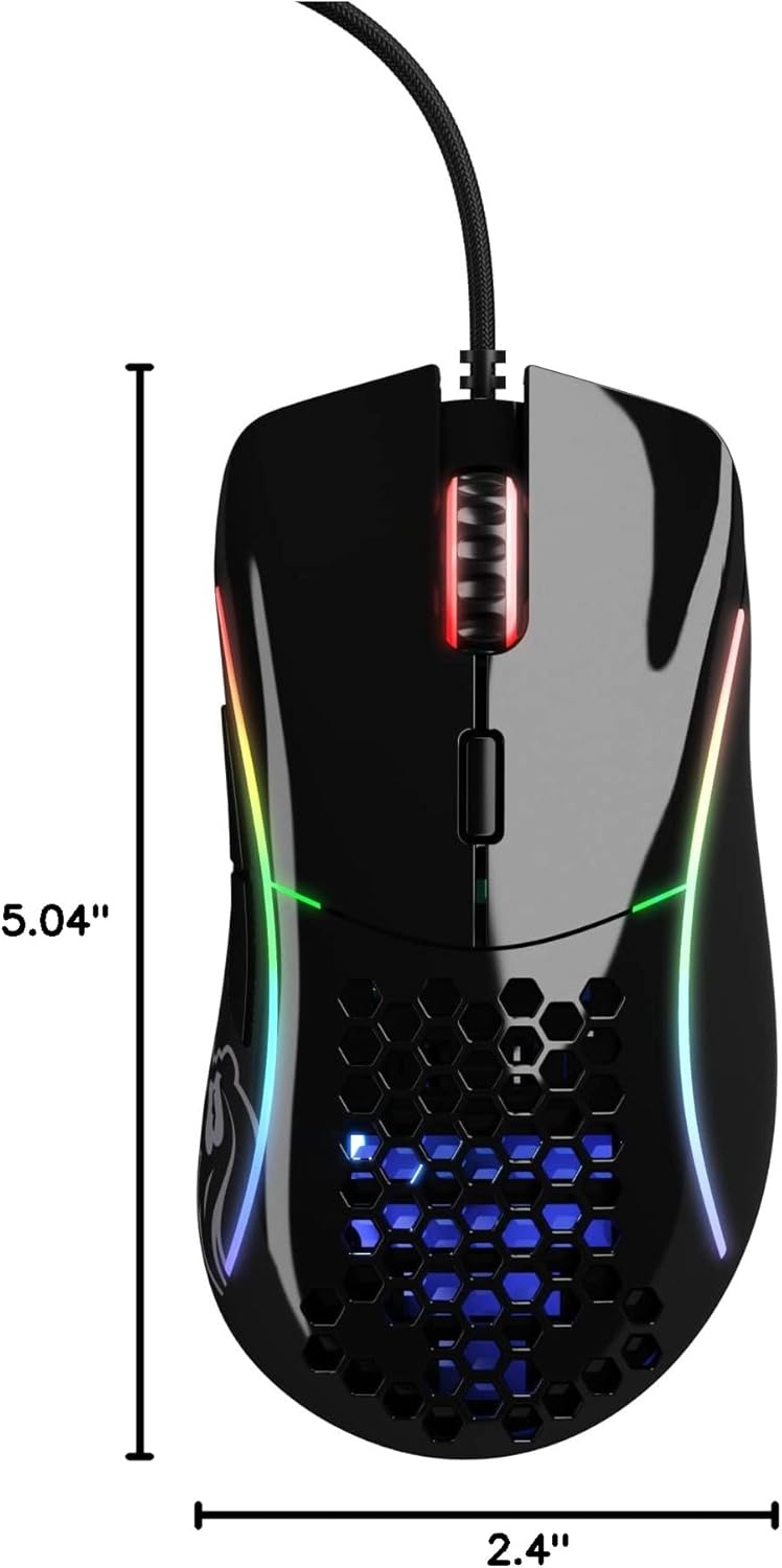 Glorious Model D Gaming Mouse | Ultra-Lightweight 68g Honeycomb RGB Wired Mouse | Ergonomic Right-Hand Design | High Precision Sensor | Ascended Cable | PTFE Feet | Glossy Black