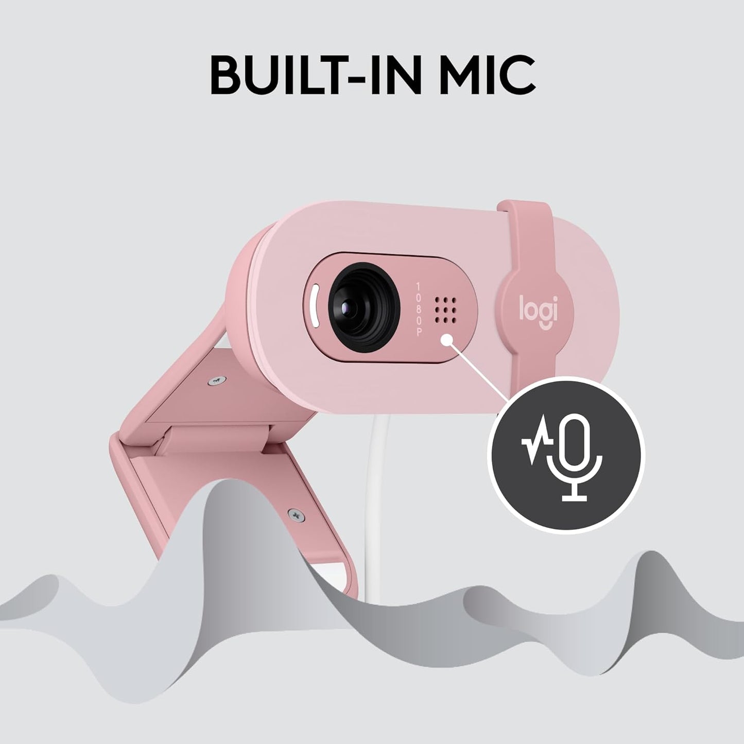 Logitech Brio 100 Full HD 1080p Webcam | Auto-Light Balance | Built-in Mic | Privacy Shutter | USB-A | Rose