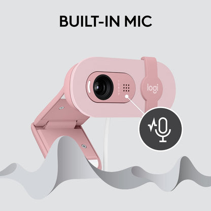 Logitech Brio 100 Full HD 1080p Webcam | Auto-Light Balance | Built-in Mic | Privacy Shutter | USB-A | Rose