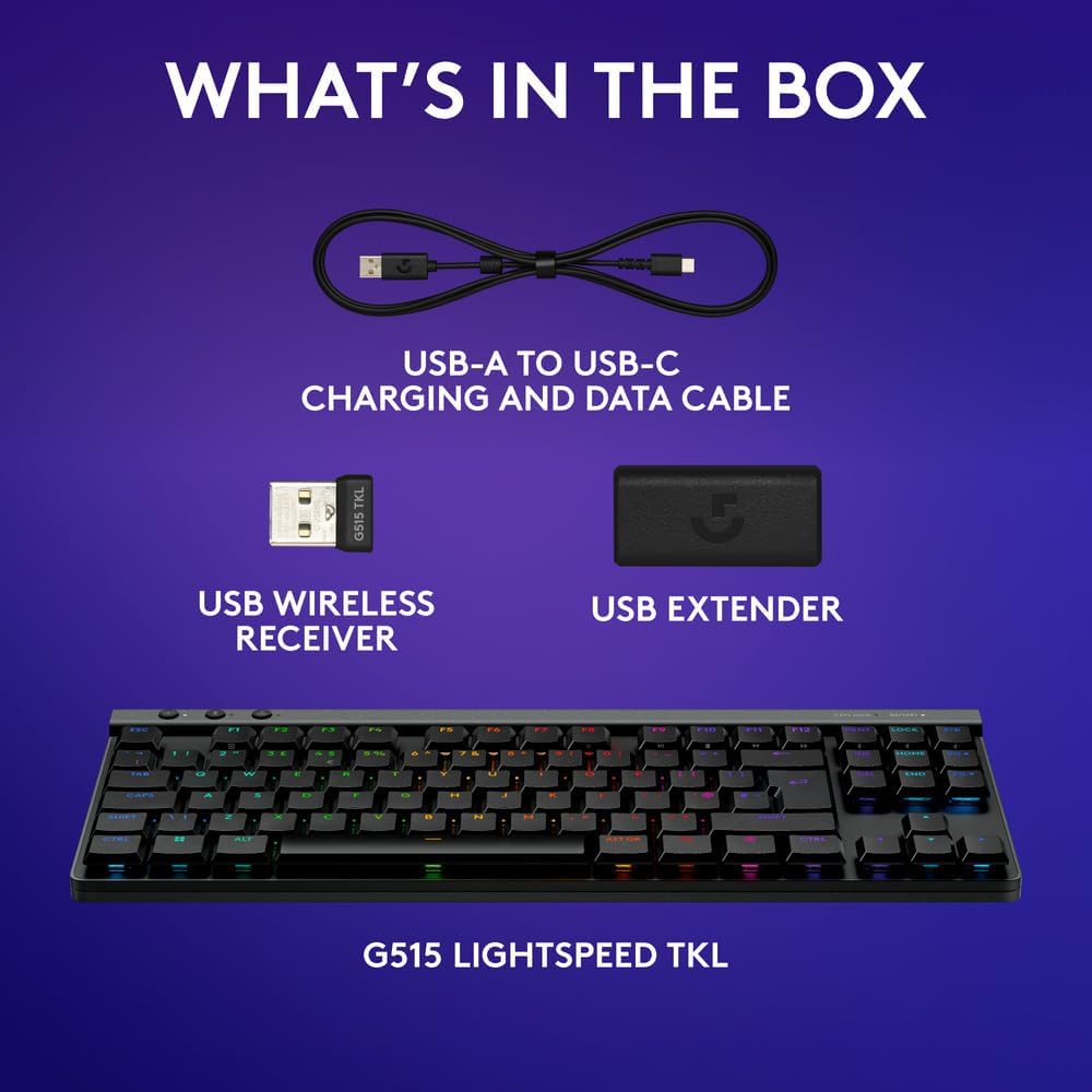 Logitech G515 LIGHTSPEED TKL Wireless Gaming Keyboard | Tri-Mode | Low-Profile GL Switches | Double-Shot PBT | 36-Hour Battery | RGB