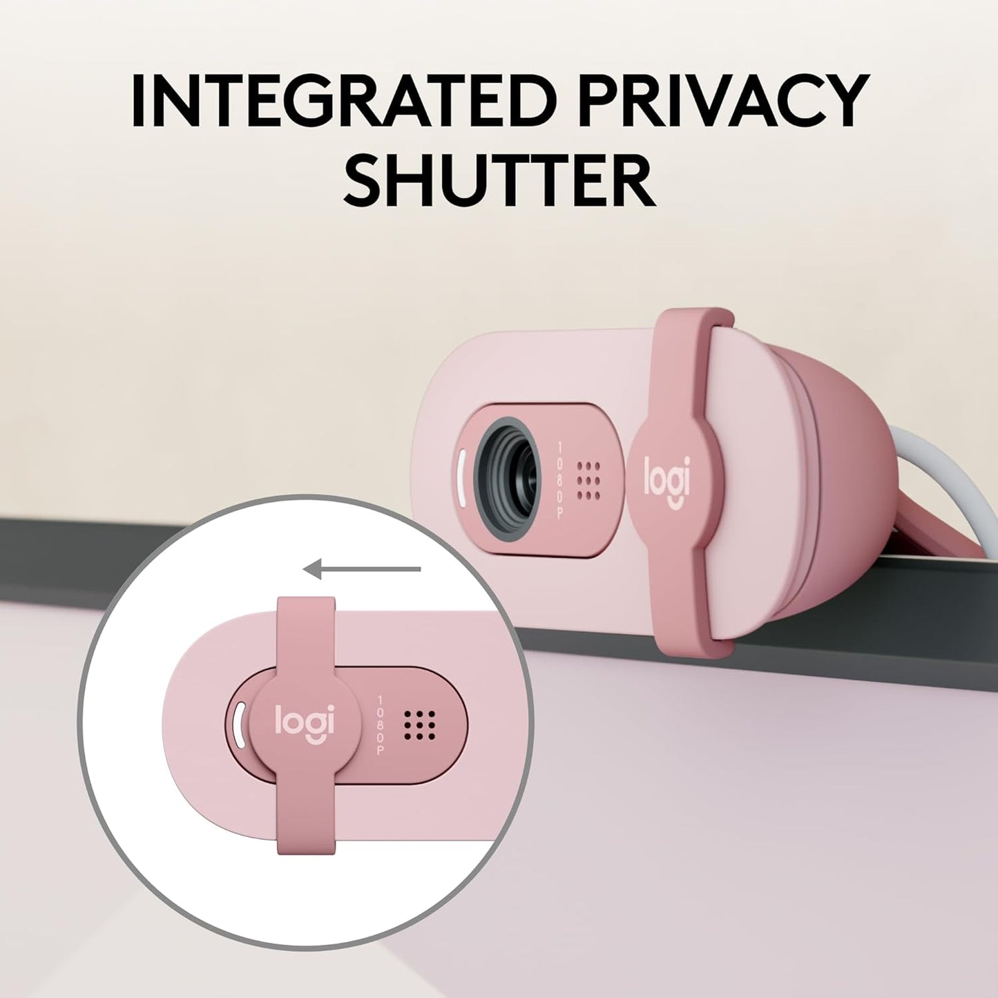 Logitech Brio 100 Full HD 1080p Webcam | Auto-Light Balance | Built-in Mic | Privacy Shutter | USB-A | Rose