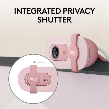 Logitech Brio 100 Full HD 1080p Webcam | Auto-Light Balance | Built-in Mic | Privacy Shutter | USB-A | Rose