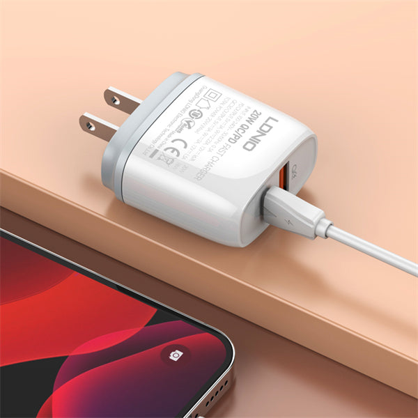 LDNIO Q229 20W PD + QC3.0 Fast Charger | USB-C & USB-A Dual Port | 100-240V Travel Plug | Fireproof Shell