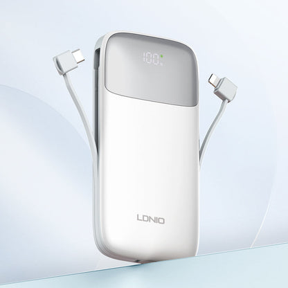LDNIO PQ20 20000mAh Portable Power Bank | 22.5W Fast Charging | Built-In USB-C & Lightning Cables | LED Battery Display | Multi-Device Safe Charging