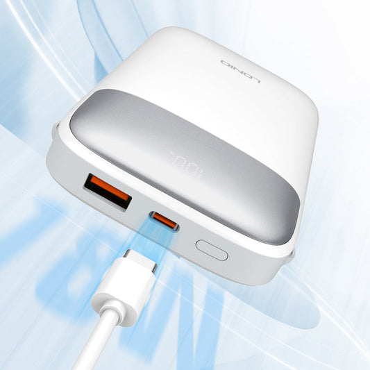 LDNIO PQ20 20000mAh Portable Power Bank | 22.5W Fast Charging | Built-In USB-C & Lightning Cables | LED Battery Display | Multi-Device Safe Charging