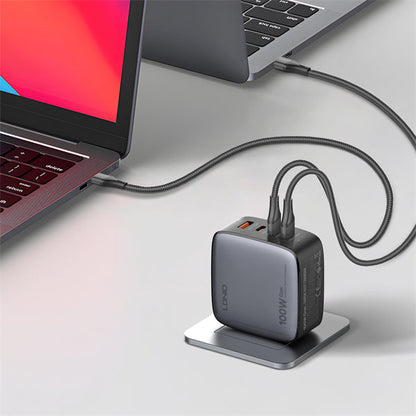 LDNIO Q408 100W GaN Super Fast Charger | 4‑Port USB (3×USB‑C + 1×USB‑A) | PD & QC Fast Charge | Replaceable US/EU/UK Plugs | Compact Wall Adapter
