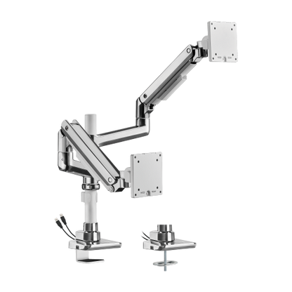 Avetron  Pole-Mounted Gas Spring Dual Monitor Arm – Supports 17″-49″, 2-20 kg per Screen, USB-A & USB-C Base, Dual Monitor