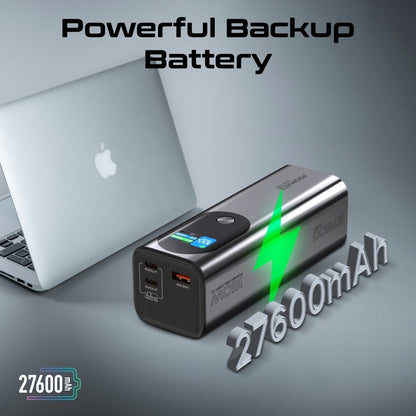 Promate 27600mAH Power Bank | Super-Slim 160W with Smart TFT LCD Display | Durable Metal Made | Over Charge Protection for USB-C and USB-A Devices.