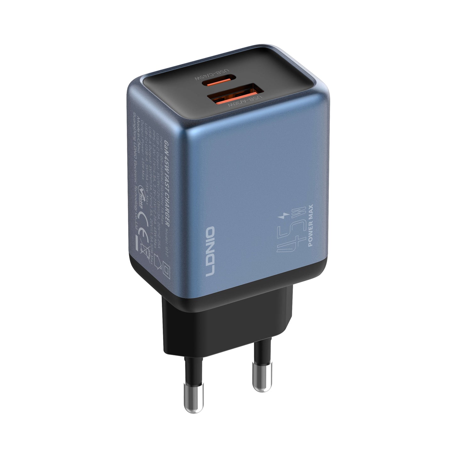 LDNIO Q12 45W USB‑C & USB‑A GaN Super Fast Charger | Gallium Nitride PD & PPS Quick Charge Adapter | Compact Dual‑Port Travel Wall Charger