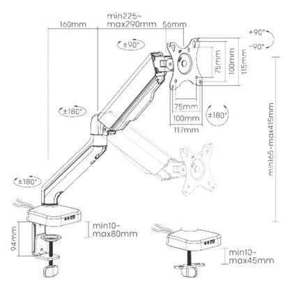 Avetron MA101 Monitor Arm – Spring-Assisted, 17″–32″, USB & Audio Ports, Clamp & Grommet