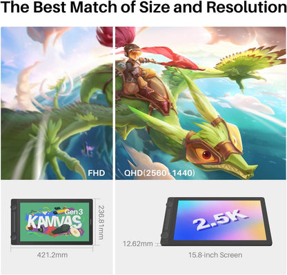Huion Kamvas 16 (Gen 3) | 15.8″ 2.5K QHD Pen Display | Nano-Etched Canvas Glass | PenTech 4.0 | Dual Dials | 99% sRGB