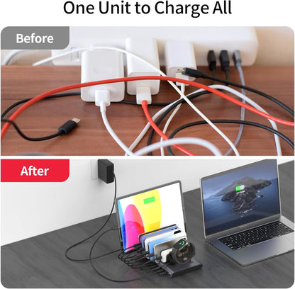 UNITEK 140W USB-C Charging Station for Multiple Devices | Fast Charging Stand with Digital Display | Laptop/iPad/iPhone Charging Dock | Smartwatch & AirPods Holder