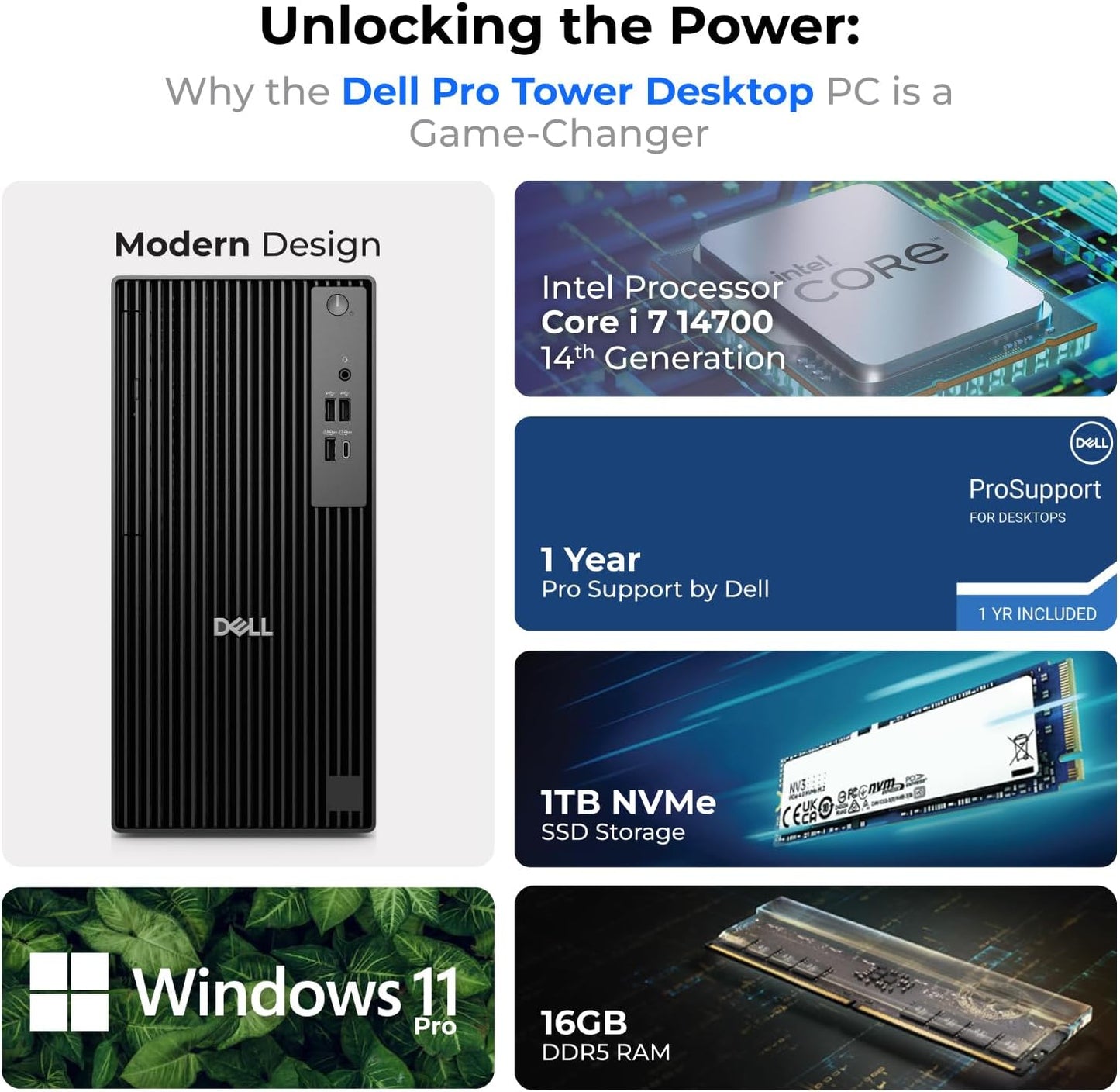 Dell Pro Tower QCT1250 Desktop | Intel i7-14700 | 8GB RAM | 512GB SSD | Shared | WIN 11 PRO