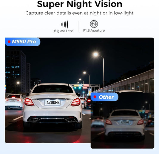 AZDome M550 Pro 2CH 4K Dash Cam with 3.19” IPS Screen | Dual Channel Front & Rear Recording | Built-in GPS & 5G WiFi | IR Night Vision | 24H Parking Mode | Parking Monitor & G-Sensor