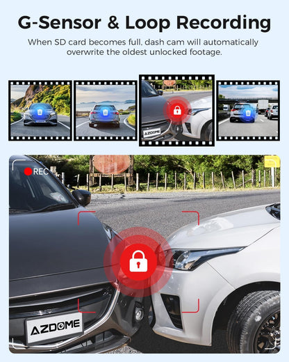 AZDOME M300S 4K Dash Cam Front and Rear | 5.8G WiFi | GPS | 170° Wide Angle | 64GB SD Card Included | Voice Control | Night Vision | G-Sensor | 24H Parking Monitor | Supports up to 256GB