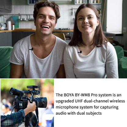BOYA BY‑WM8 Pro-K2 UHF Dual-Channel Wireless Microphone System | 48‑Channel Receiver | Handheld + Lavalier | LCD | Headphone Jack