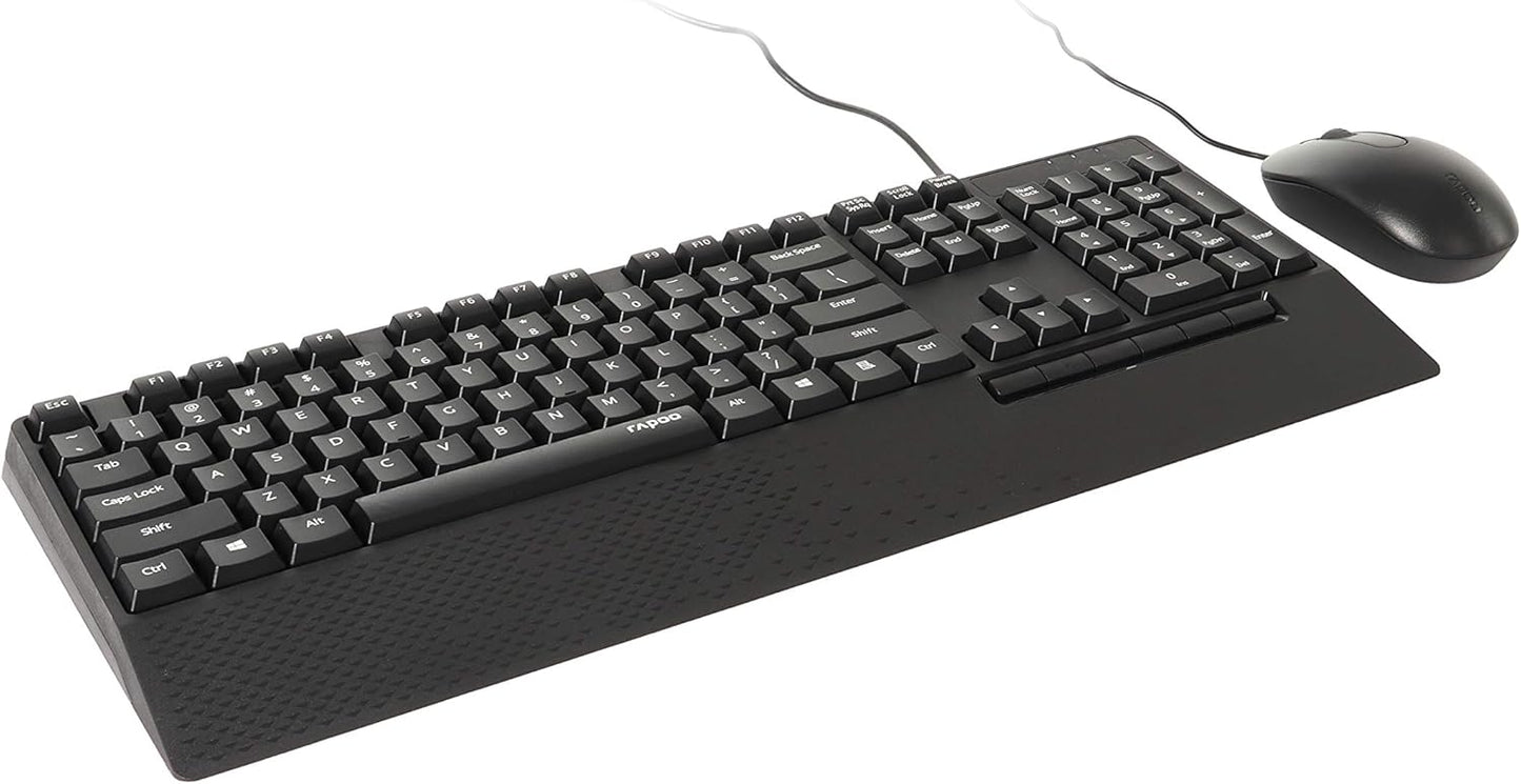 Rapoo NX2000 Wired Keyboard and Mouse Combo – Spill-Resistant Keyboard, 1600 DPI Optical Mouse, USB 3.0, Plug-and-Play, Black
