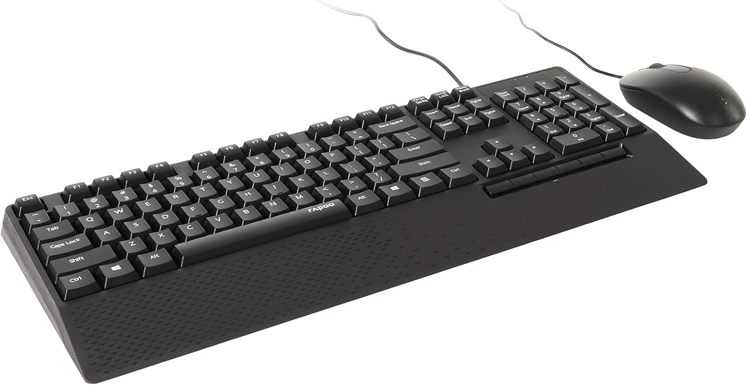 Rapoo NX2000 Wired Keyboard and Mouse Combo – Spill-Resistant Keyboard, 1600 DPI Optical Mouse, USB 3.0, Plug-and-Play, Black