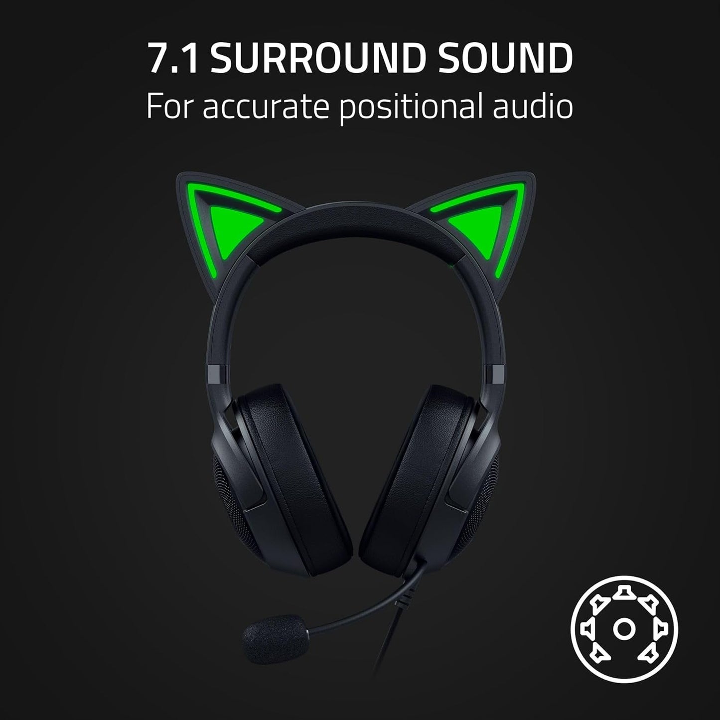 Razer Kraken Kitty V2 - Wired RGB Headset with Kitty Ears (Stream Reactive Lighting, HyperClear Cardioid Mic, Triforce 40mm Drivers, 7.1 Surround Sound) Black