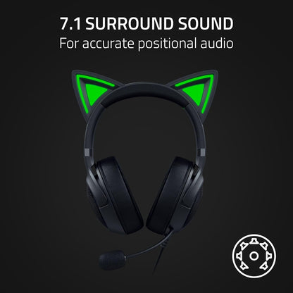 Razer Kraken Kitty V2 - Wired RGB Headset with Kitty Ears (Stream Reactive Lighting, HyperClear Cardioid Mic, Triforce 40mm Drivers, 7.1 Surround Sound) Black
