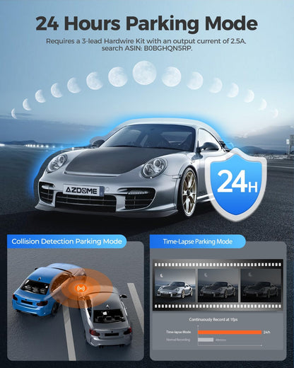 AZDOME M300S 4K Dash Cam Front and Rear | 5.8G WiFi | GPS | 170° Wide Angle | 64GB SD Card Included | Voice Control | Night Vision | G-Sensor | 24H Parking Monitor | Supports up to 256GB