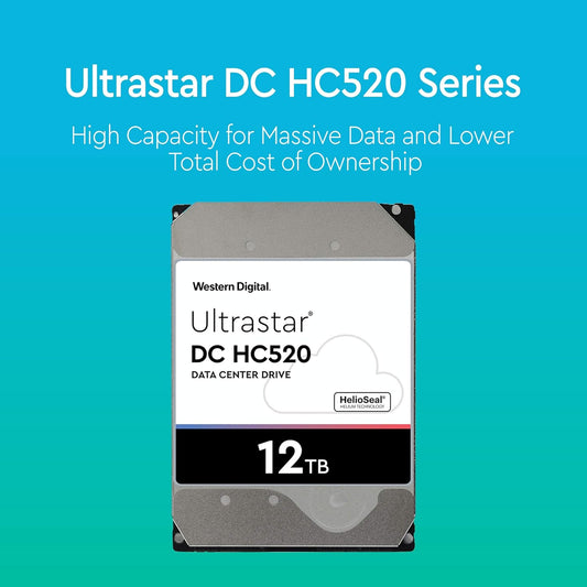WD Ultrastar DC HC520 12TB Enterprise HDD, 3.5-Inch Internal Hard Drive, 7200RPM, SATA 6Gb/s, 256MB Cache, Helium-Filled Data Center Storage, Model HUH721212ALE600