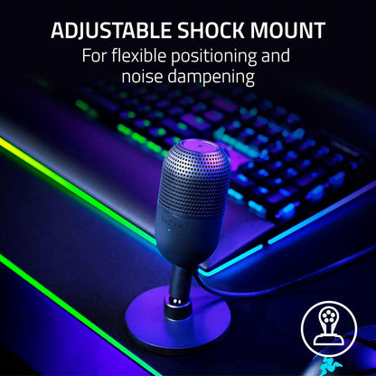 Razer Seiren V3 Mini USB Microphone: Condenser Mic | Supercardioid Pickup Pattern | Tap-to-Mute Sensor with LED Indicator | Shock Absorber | Ultra Compact | PC | Discord | OBS Studio | XSplit | Black