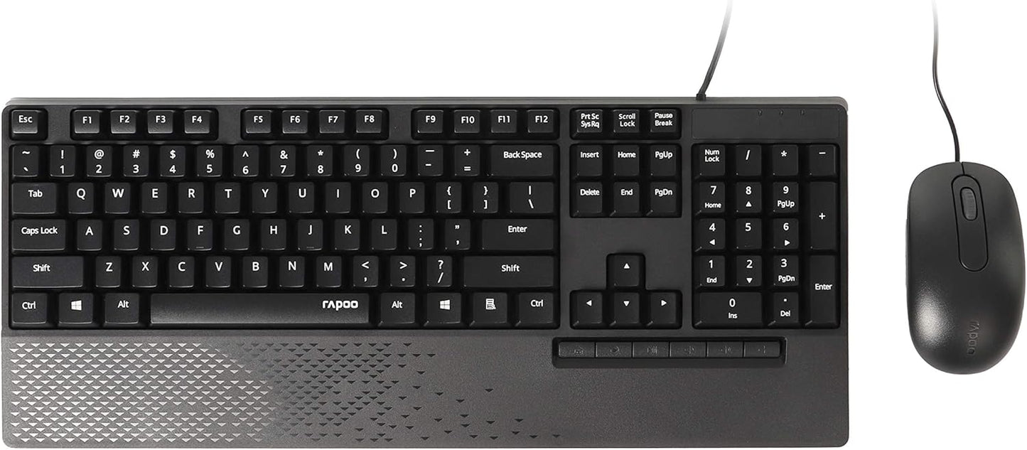 Rapoo NX2000 Wired Keyboard and Mouse Combo – Spill-Resistant Keyboard, 1600 DPI Optical Mouse, USB 3.0, Plug-and-Play, Black