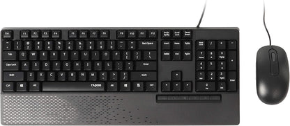 Rapoo NX2000 Wired Keyboard and Mouse Combo – Spill-Resistant Keyboard, 1600 DPI Optical Mouse, USB 3.0, Plug-and-Play, Black