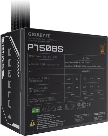 GIGABYTE GP-P750BS 750W ATX12V Power Supply | 80 PLUS Bronze | Single +12V Rail | 120mm FDB Fan | 7 SATA + 4 PCIe (6+2) Connectors